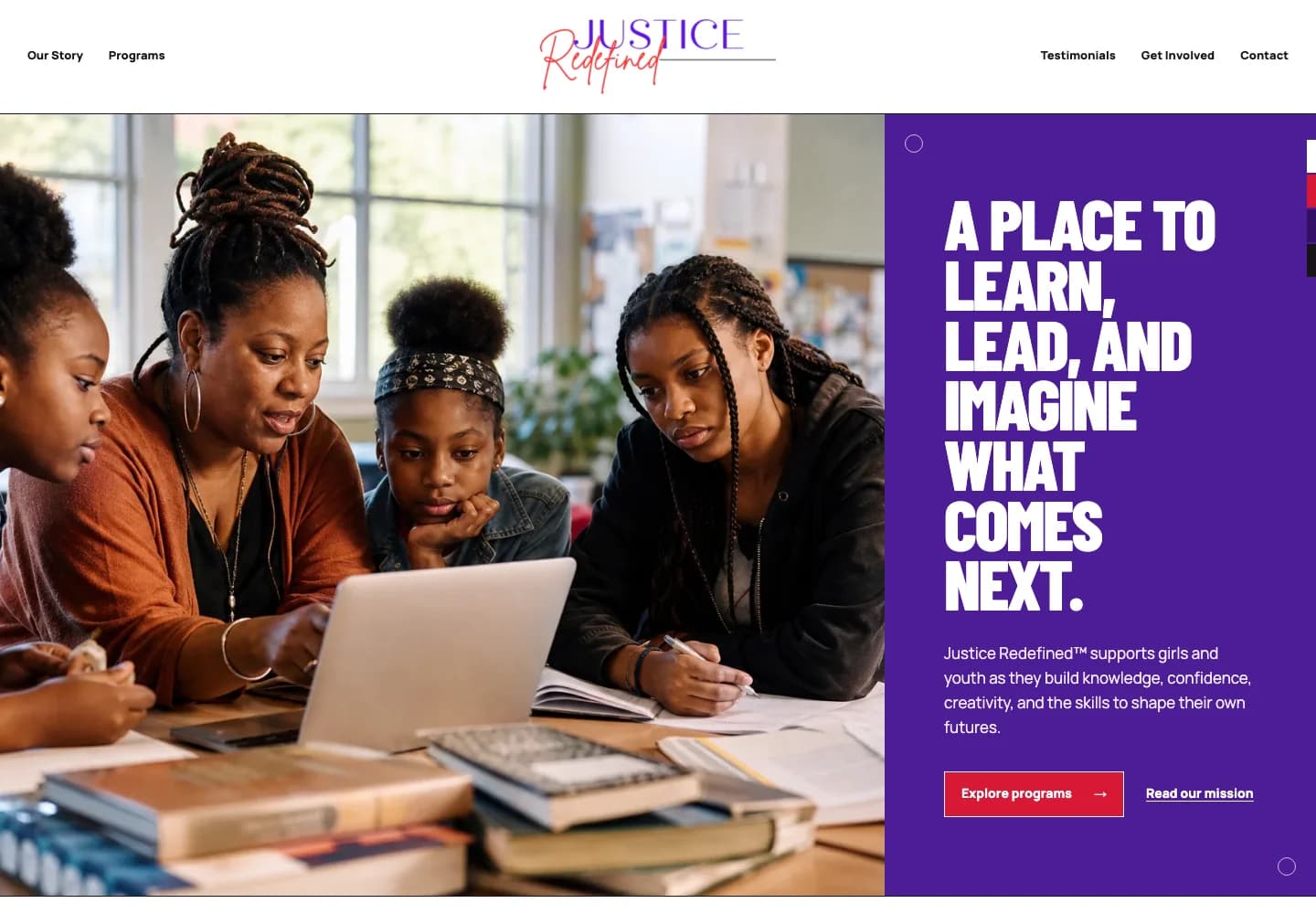Justice Redefined website homepage