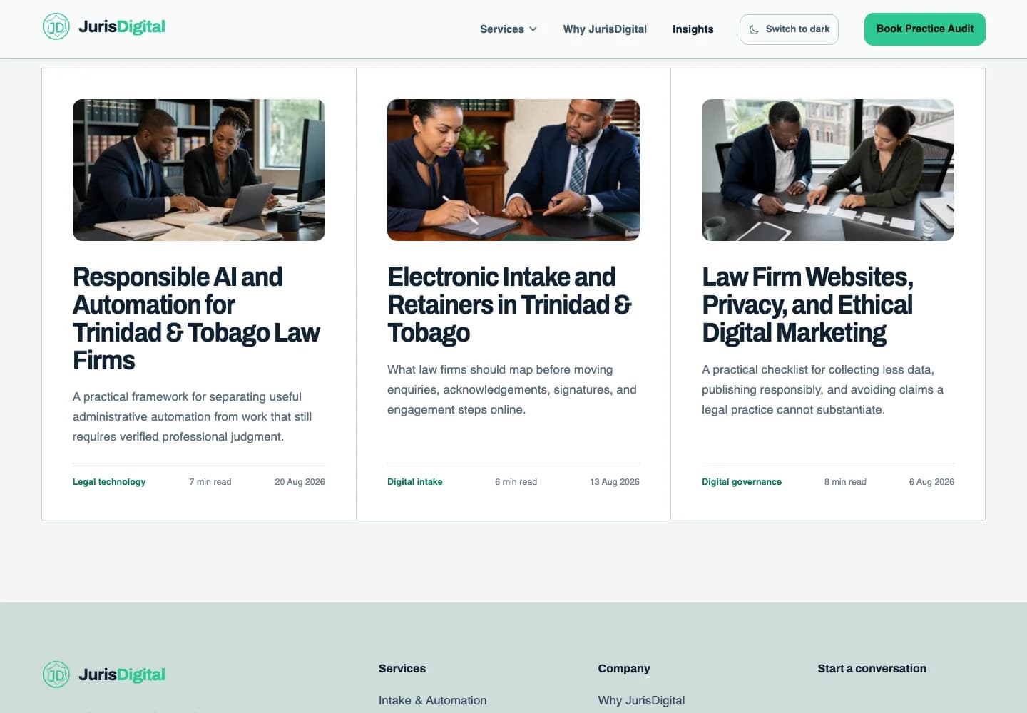 JurisDigital’s insights index with articles on legal technology, digital intake, and privacy